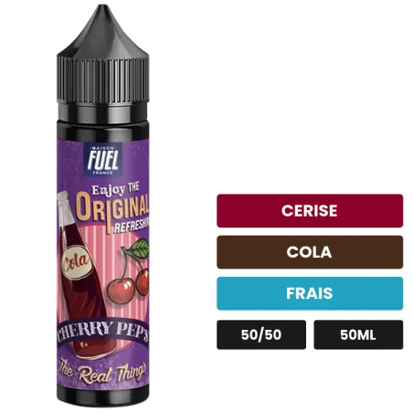 E-liquide Cherry Pep'S de Maison Fuel, 50 ml, saveurs cerise, cola et frais.