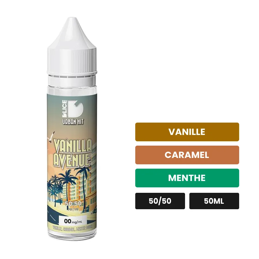 E-liquide Vanilla Avenue de D'Lice, 50 ml, saveurs vanille, caramel et menthe.