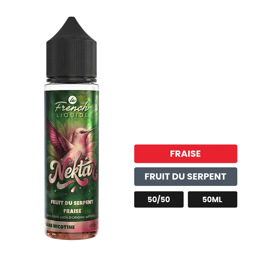 E-liquide Fruit Du Serpent Fraise de Le French Liquide, 50 ml, saveurs fraise et fruit du serpent.