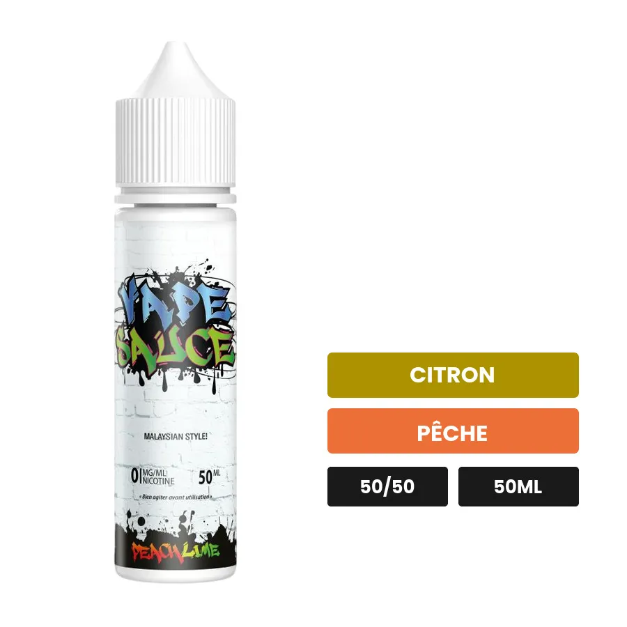 E-liquide Peach Lime de Vape Sauce, 50 ml, saveurs citron et pêche.