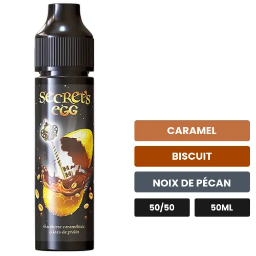 E-liquide Secret'S Egg de Secret's Lab, 50 ml, saveurs caramel, biscuit et noix de pécan.