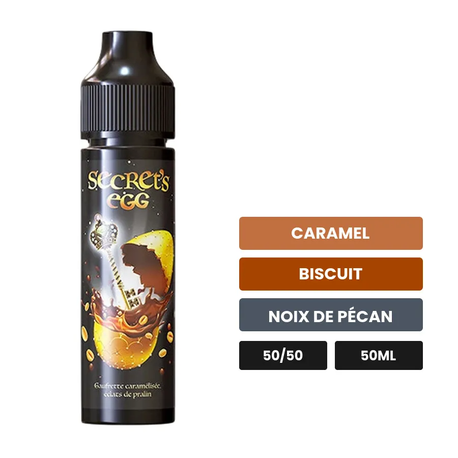E-liquide Secret'S Egg de Secret's Lab, 50 ml, saveurs caramel, biscuit et noix de pécan.