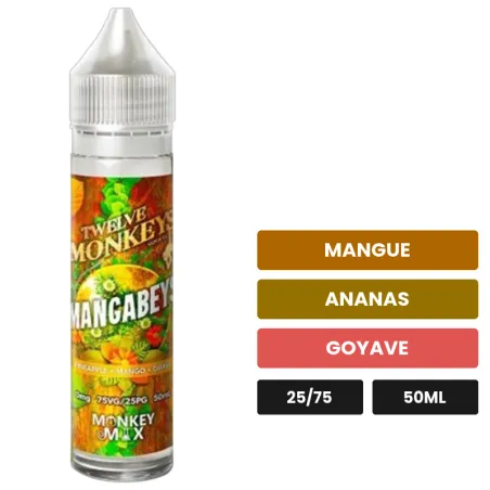 E-liquide Mangabeys Monkey Mix de 12 Monkeys, 50 ml, saveurs mangue, ananas et goyave.