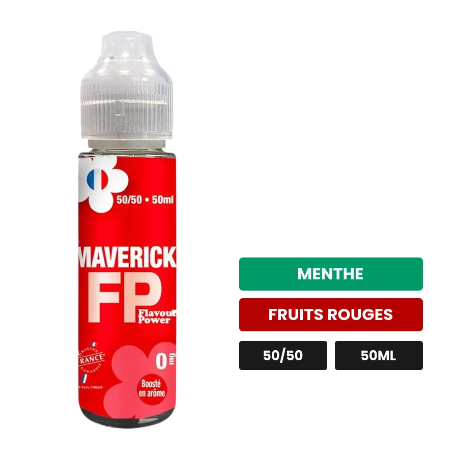 E-liquide Maverick de Flavour Power, 50 ml, saveurs menthe et fruits rouges.