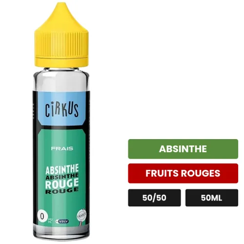 E-liquide Absinthe Rouge de Cirkus, 50 ml, saveurs absinthe et fruits rouges.