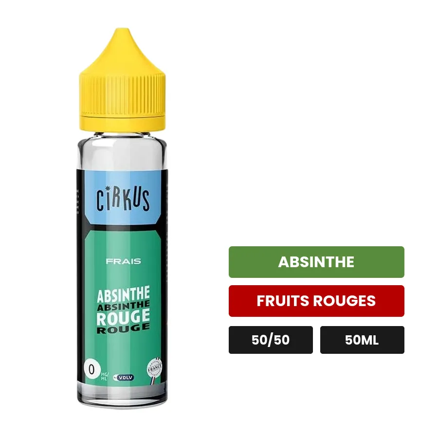 E-liquide Absinthe Rouge de Cirkus, 50 ml, saveurs absinthe et fruits rouges.