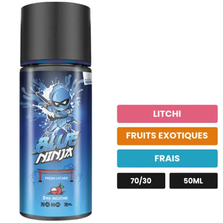 E-liquide Blue Ninja, 50 ml, saveurs litchi, fruits exotiques et frais.