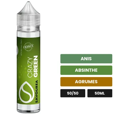 E-liquide Crazy - Green de Savourea, 50 ml, saveurs anis, absinthe et agrumes.