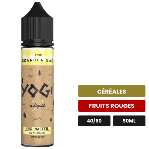 E-liquide Lemon Granola Bar d'Yogi, 50 ml, saveurs céréales et fruits rouges.