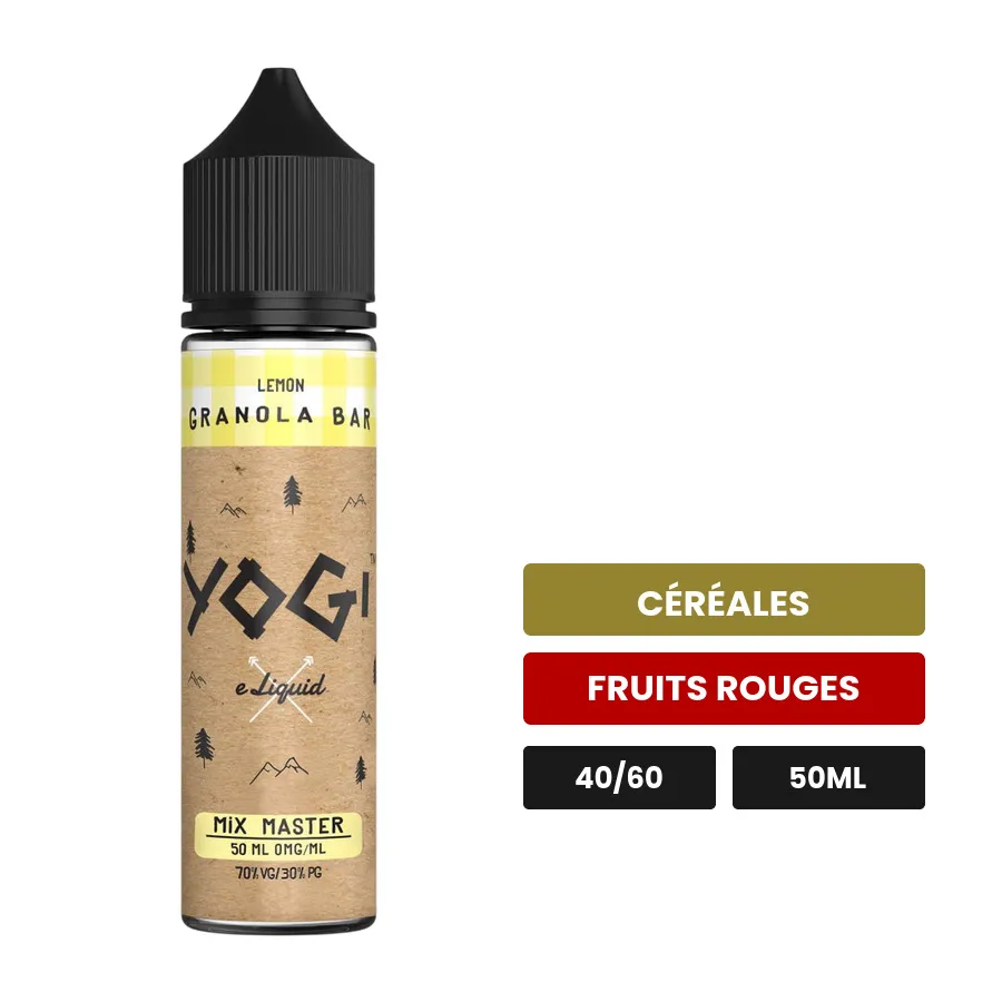 E-liquide Lemon Granola Bar d'Yogi, 50 ml, saveurs céréales et fruits rouges.