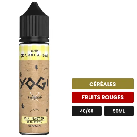 E-liquide Lemon Granola Bar d'Yogi, 50 ml, saveurs céréales et fruits rouges.