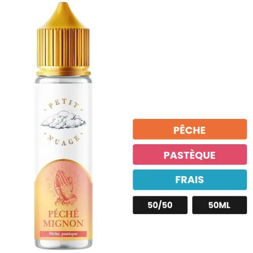 E-liquide Péché Mignon de Petit Nuage, 50 ml, saveurs pêche, pastèque et frais.