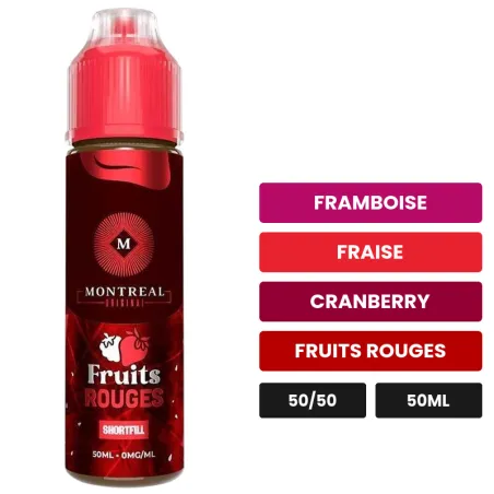 E-liquide Fruits Rouges de Montreal Original, 50 ml, saveurs framboise, fraise, cranberry et 1 autre.