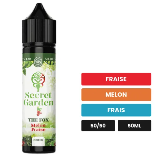 E-liquide The Fox de Secret's Lab, 50 ml, saveurs fraise, melon et frais.