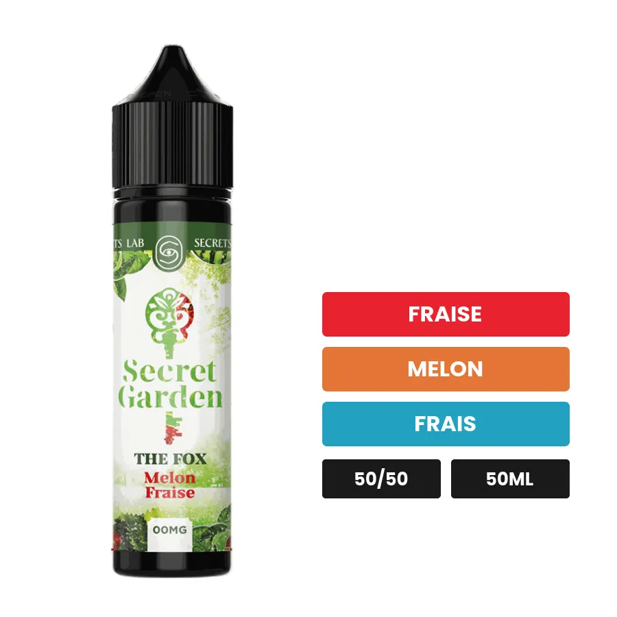 E-liquide The Fox de Secret's Lab, 50 ml, saveurs fraise, melon et frais.