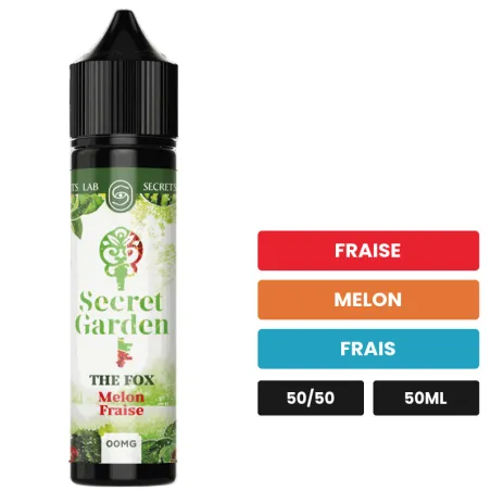 E-liquide The Fox de Secret's Lab, 50 ml, saveurs fraise, melon et frais.