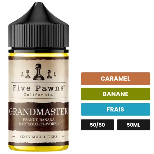 E-liquide Grandmaster de Five Pawns, 50 ml, saveurs caramel, banane et frais.