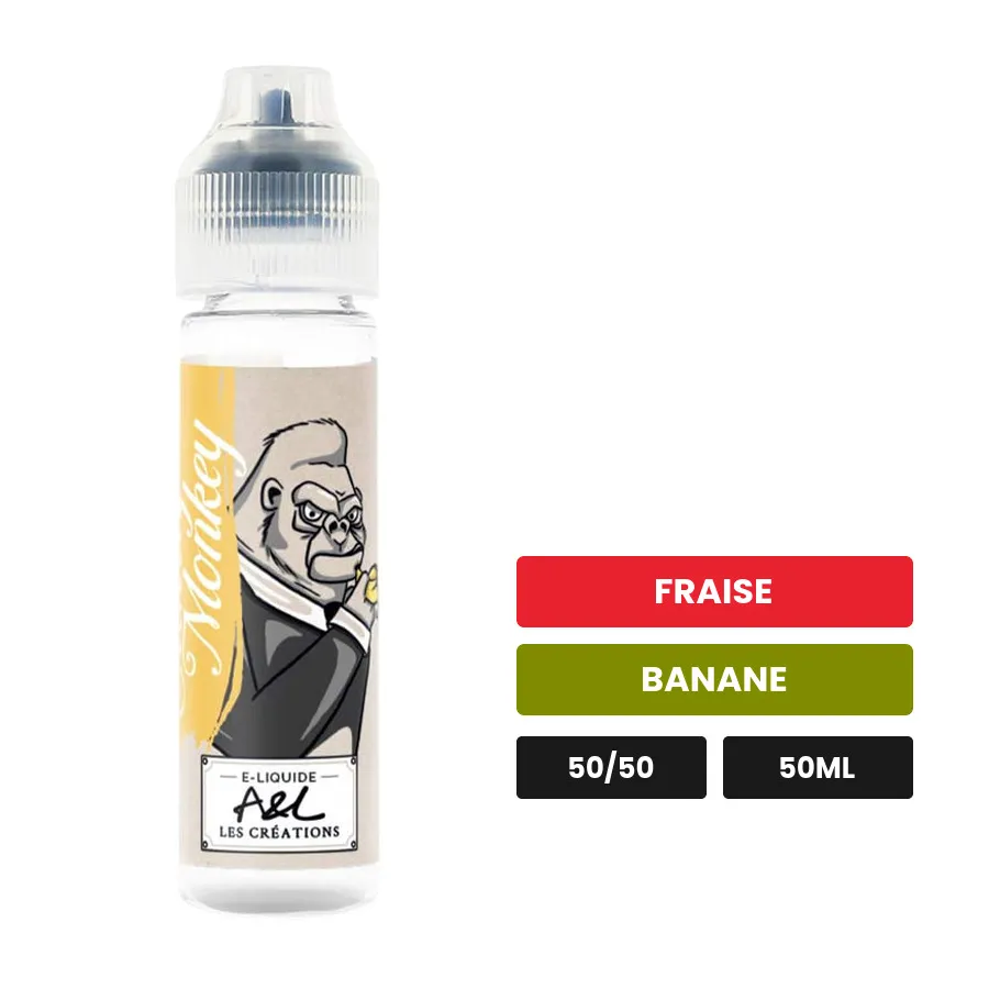 E-liquide Sweety Monkey d'A&l, 50 ml, saveurs fraise et banane.