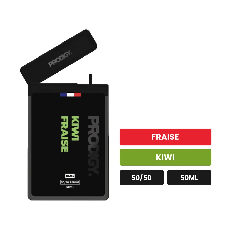 E-liquide Kiwi Fraise de Prodigy, 50 ml, saveurs fraise et kiwi.