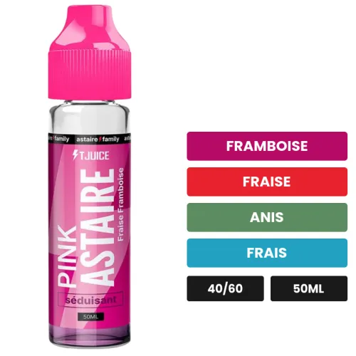 E-liquide Pink Astaire de T-Juice, 50 ml, saveurs framboise, fraise, anis et 1 autre.