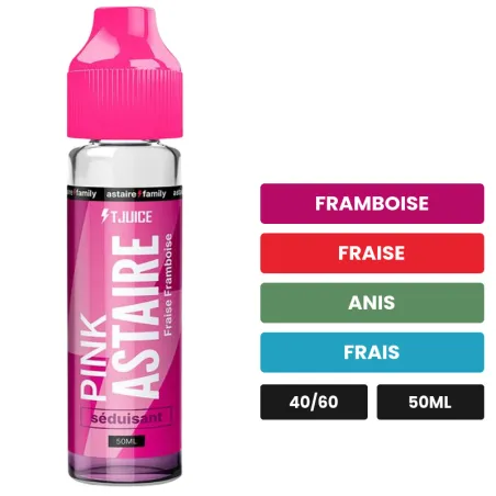 E-liquide Pink Astaire de T-Juice, 50 ml, saveurs framboise, fraise, anis et 1 autre.