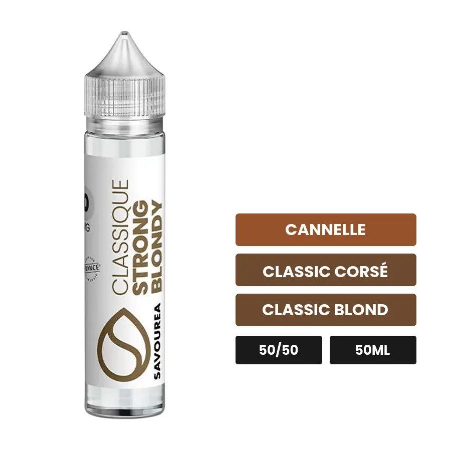 E-liquide Classic - Strong Blondy de Savourea, 50 ml, saveurs cannelle, classic corsé et classic blond.