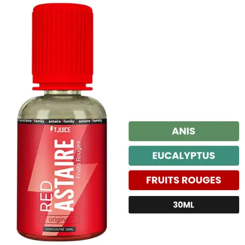 Arome concentre Red Astaire de T-Juice, 30 ml, saveurs anis, eucalyptus et fruits rouges.