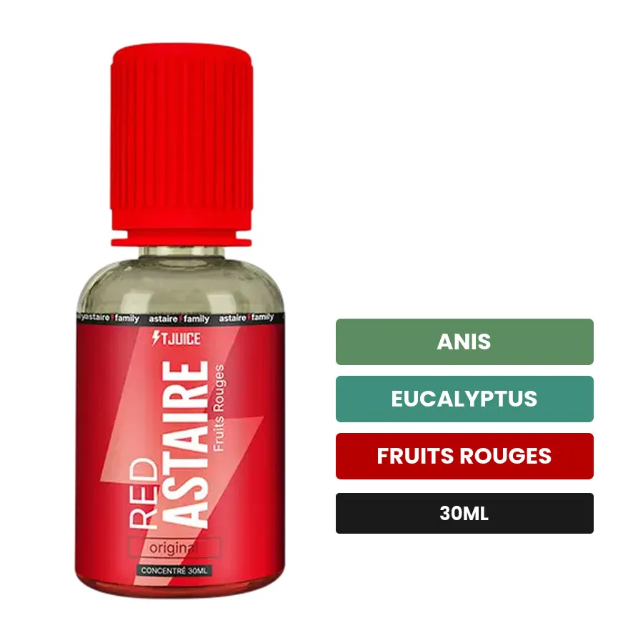 Arome concentre Red Astaire de T-Juice, 30 ml, saveurs anis, eucalyptus et fruits rouges.