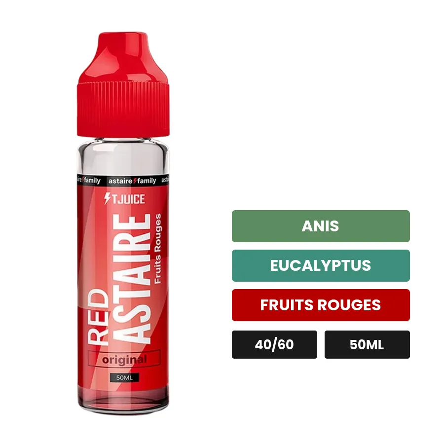 E-liquide Red Astaire de T-Juice, 50 ml, saveurs anis, eucalyptus et fruits rouges.