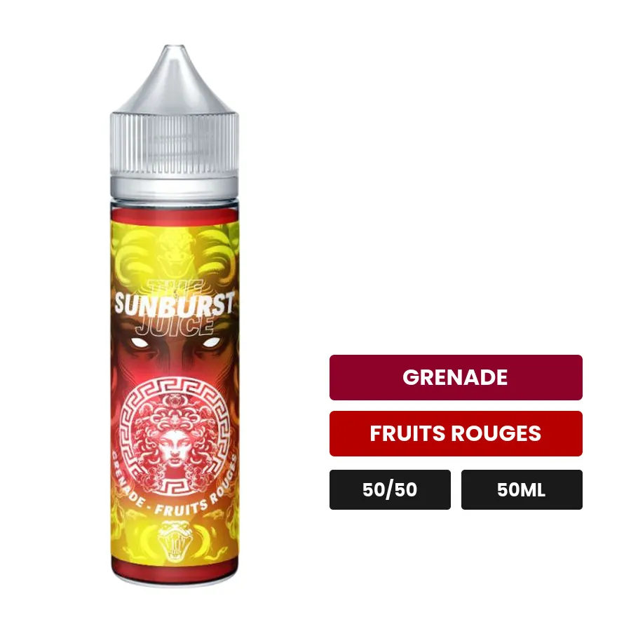 E-liquide Sunburst de The MDS Juice, 50 ml, saveurs grenade et fruits rouges.