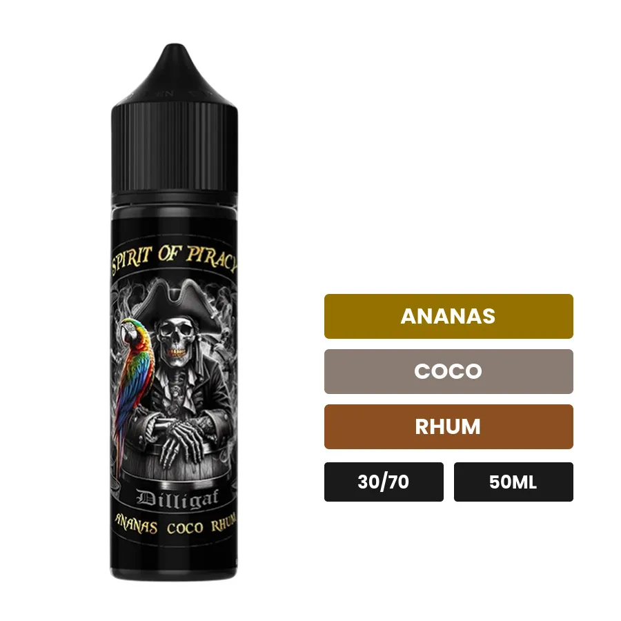 E-liquide Spirit Of Piracy de Dilligaf, 50 ml, saveurs ananas, coco et rhum.