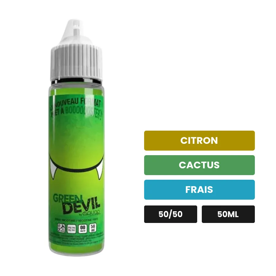E-liquide Green Devil de Devil Original, 50 ml, saveurs citron, cactus et frais.