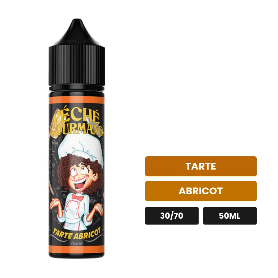 E-liquide Tarte Abricot Péché Gourmand d'O'Jlab, 50 ml, saveurs tarte et abricot.