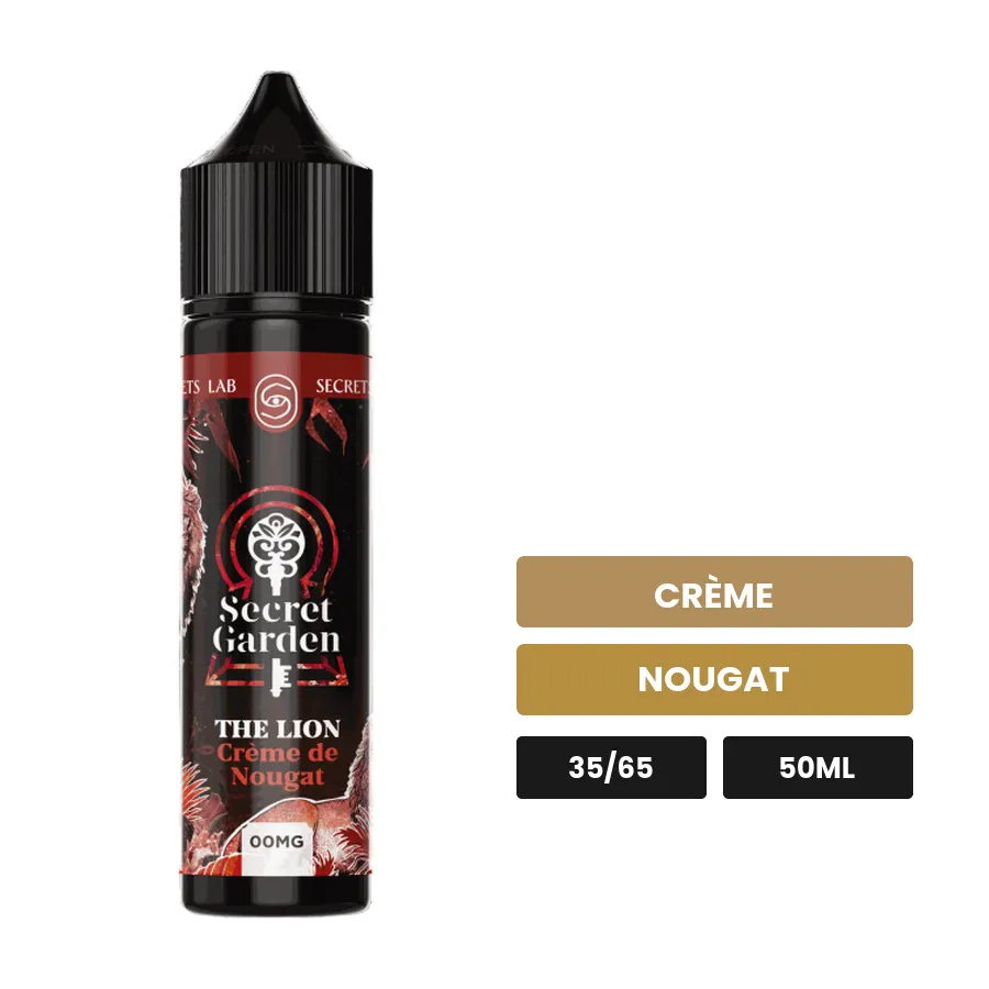 E-liquide The Lion de Secret's Lab, 50 ml, saveurs crème et nougat.