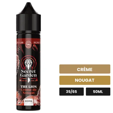 E-liquide The Lion de Secret's Lab, 50 ml, saveurs crème et nougat.