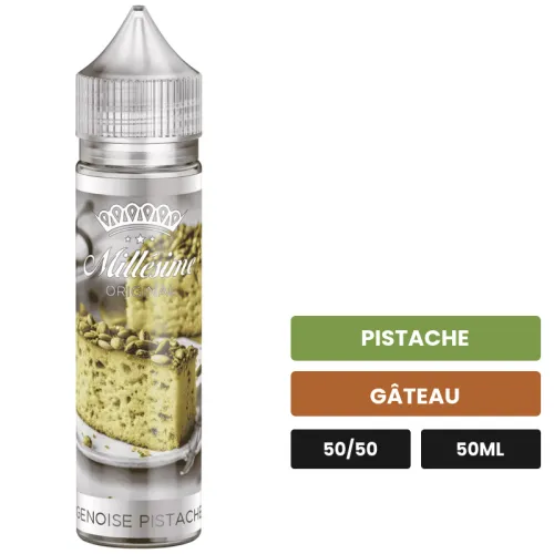 E-liquide Génoise Pistache de Millésime, 50 ml, saveurs pistache et gâteau.