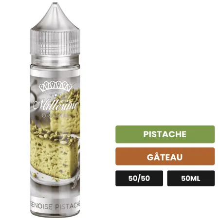 E-liquide Génoise Pistache de Millésime, 50 ml, saveurs pistache et gâteau.
