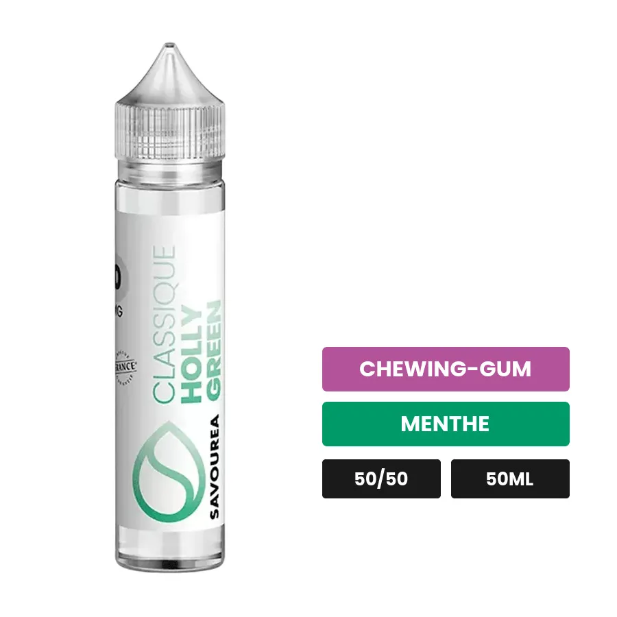 E-liquide Classic - Holly Green de Savourea, 50 ml, saveurs chewing-gum et menthe.