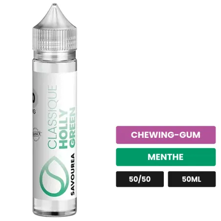 E-liquide Classic - Holly Green de Savourea, 50 ml, saveurs chewing-gum et menthe.