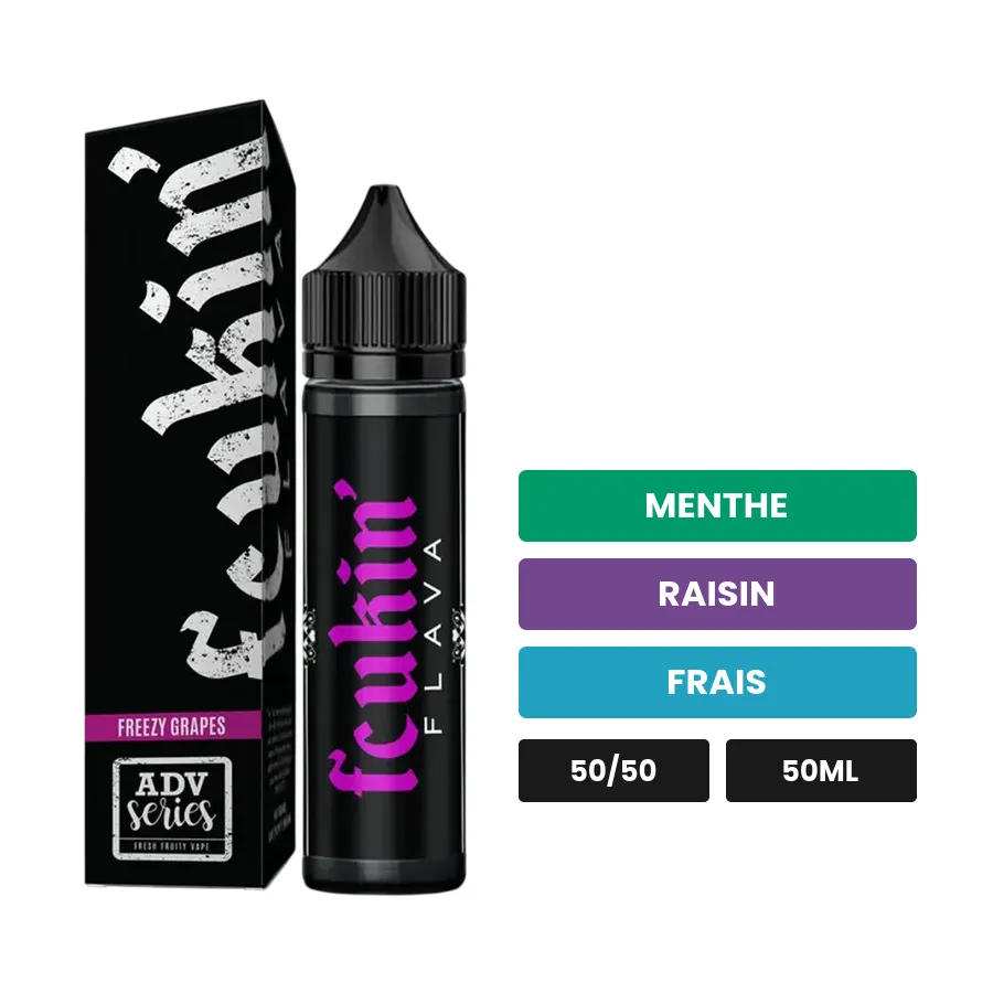 E-liquide Freezy Grape de Fcukin'Flava, 50 ml, saveurs menthe, raisin et frais.