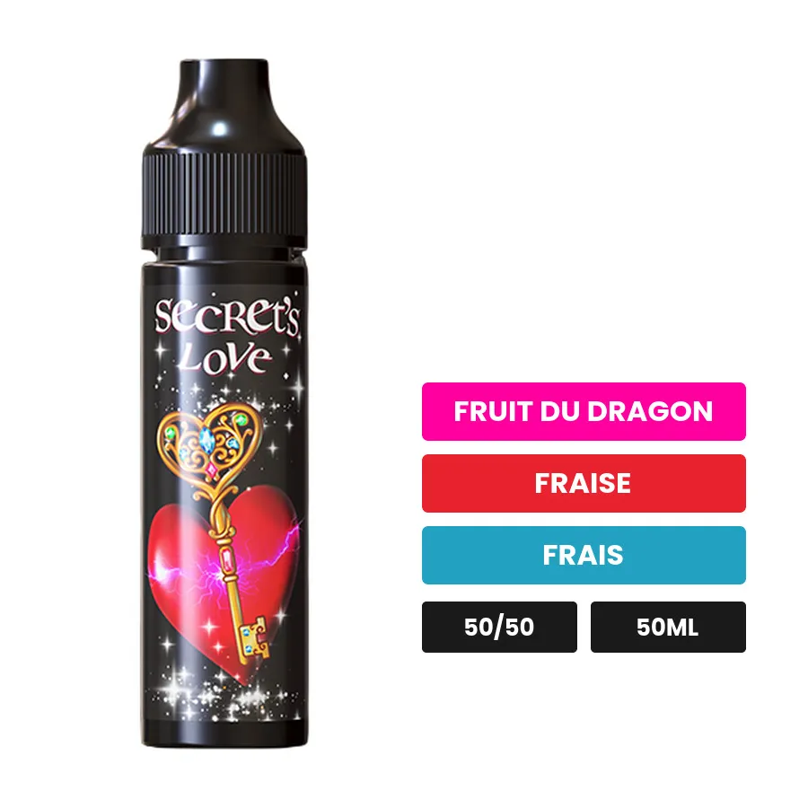 E-liquide Secret'S Love de Secret's Lab, 50 ml, saveurs fruit du dragon, fraise et frais.
