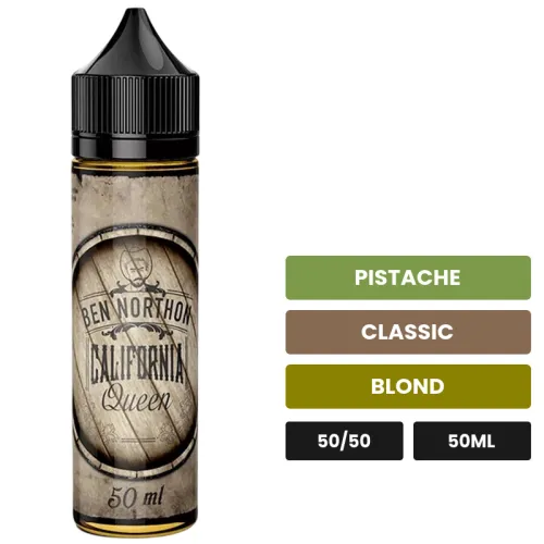 E-liquide California Queen de Ben Northon, 50 ml, saveurs pistache, classic et blond.