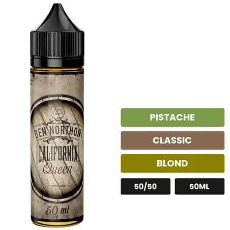 E-liquide California Queen de Ben Northon, 50 ml, saveurs pistache, classic et blond.