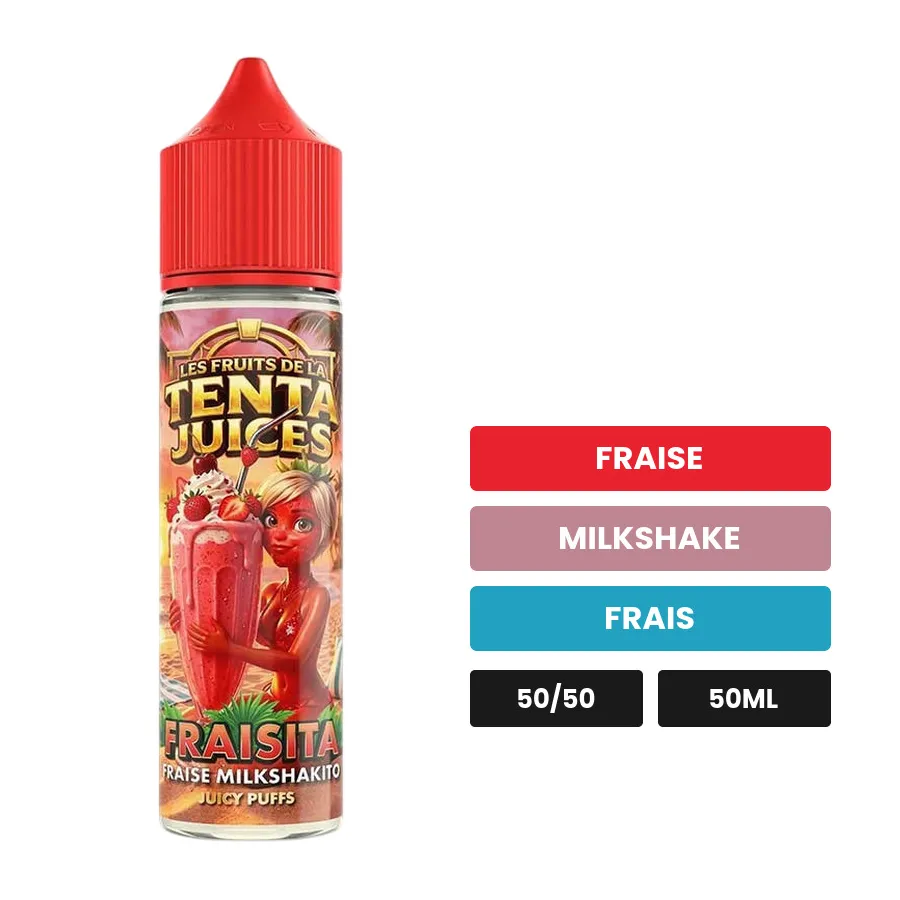 E-liquide Fraisita, 50 ml, saveurs fraise, milkshake et frais.