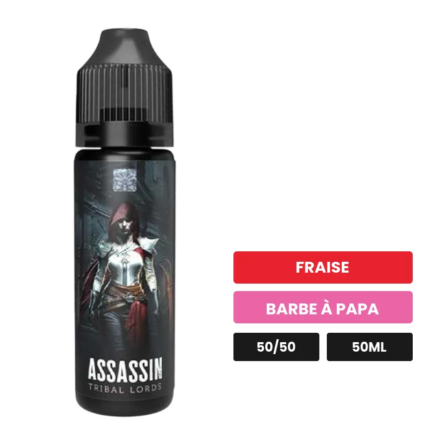E-liquide Assassin de Tribal Force, 50 ml, saveurs fraise et barbe à papa.