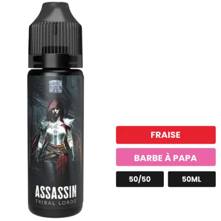 E-liquide Assassin de Tribal Force, 50 ml, saveurs fraise et barbe à papa.