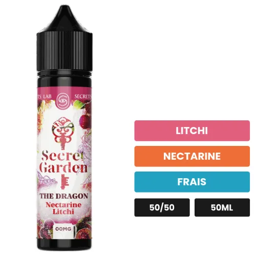 E-liquide The Dragon de Secret's Lab, 50 ml, saveurs litchi, nectarine et frais.