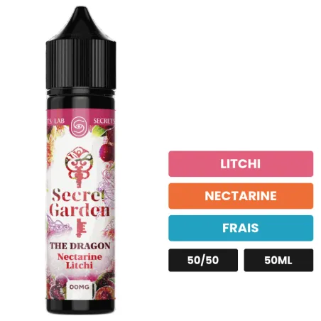 E-liquide The Dragon de Secret's Lab, 50 ml, saveurs litchi, nectarine et frais.