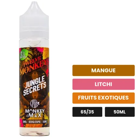 E-liquide Jungle Secrets Circle Of Life de 12 Monkeys, 50 ml, saveurs mangue, litchi et fruits exotiques.