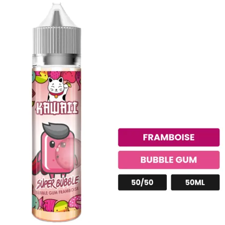 E-liquide Super Bubble de Kawaii, 50 ml, saveurs framboise et bubble gum.